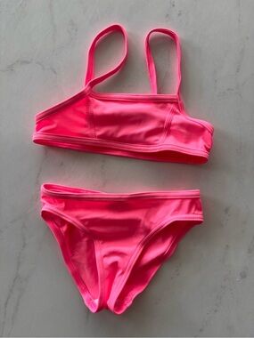 Kids Neon Pink Two-Piece Swim Set decathlon girls size 4